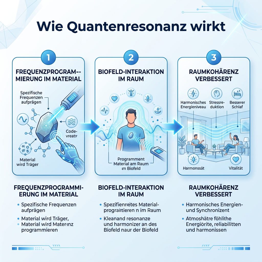 Wie Quantenresonanz wirkt: Der Leela Q Quantum Bloc erklärt 1 Wie Quantenresonanz wirkt – Schritt-für-Schritt-Infografik