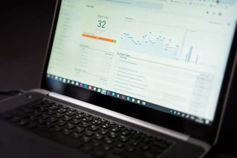 everysize - A laptop displaying an analytics dashboard with real-time data tracking and analysis too