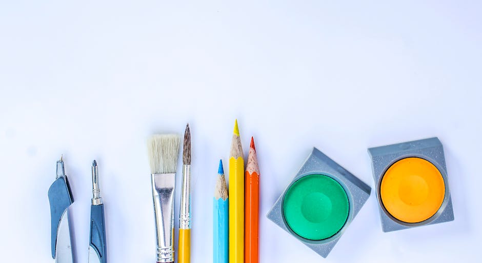 modulor berlin - A vibrant collection of art supplies including brushes, pencils, and paints on a wh
