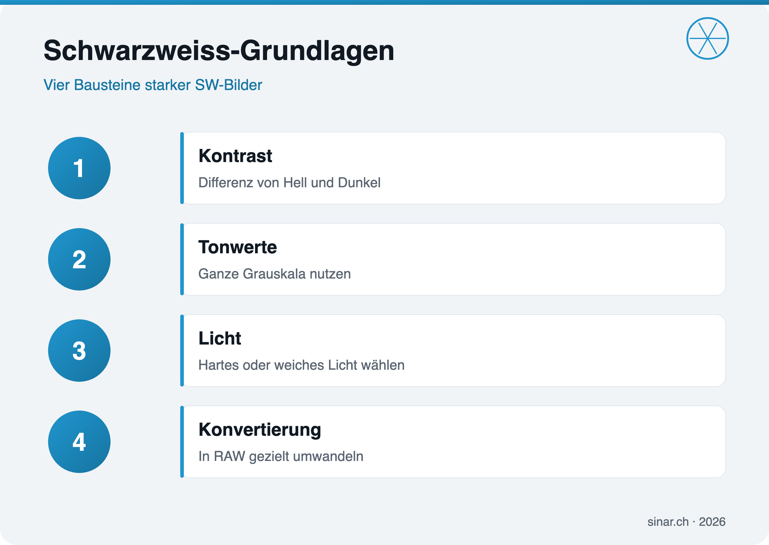Infografik mit den Grundlagen der Schwarzweiss-Fotografie