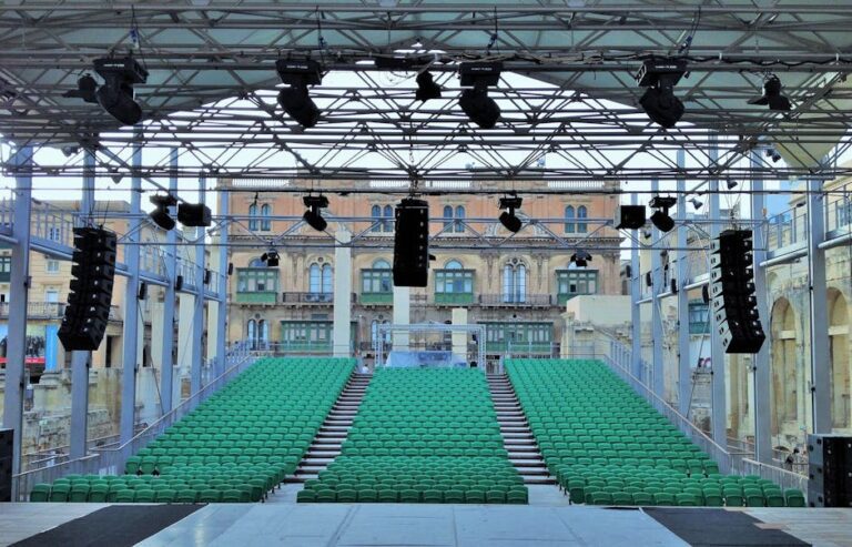 störtebeker festspiele - Empty seats and stage with modern light and sound equipment mounted on city